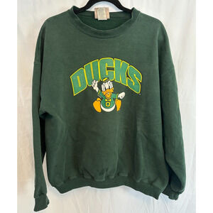 Vintage Oregon Ducks Disney Daffy Duck Crewneck Sweater College Size L Green 90s